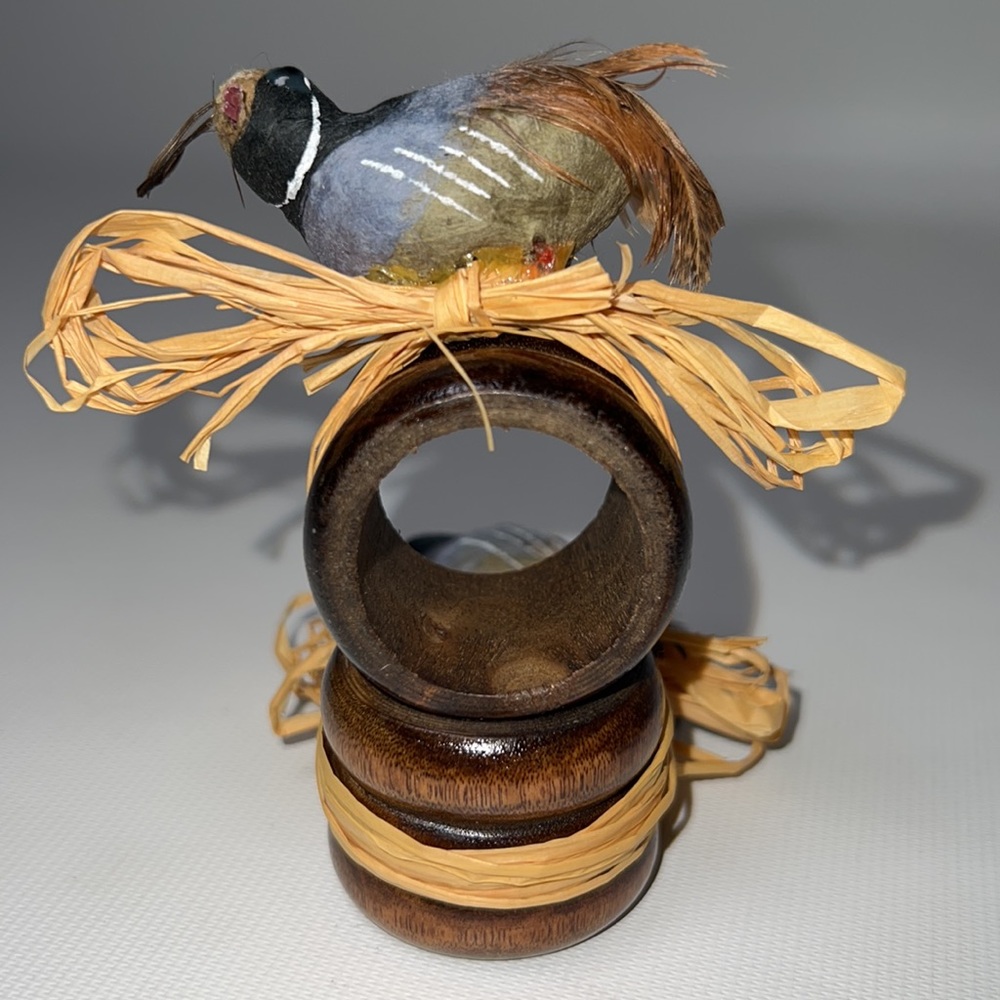 Vintage Wooden Quail Topped Napkin Rings (4)